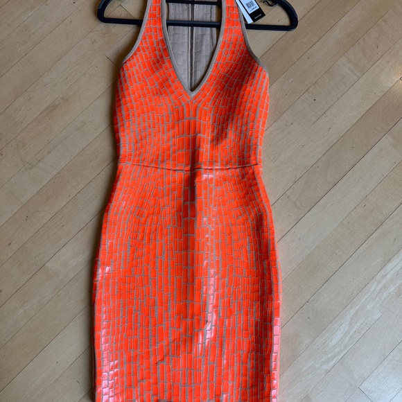 NEW BCBGMaxAzria Gemma Bodycon Dress in Papaya Dress, XXS, - Picture 4 of 7